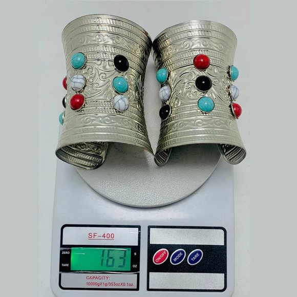 single Boho Cuff Kuchi Cuff Bracelet With Multicolor Stones - Picture 5 of 7